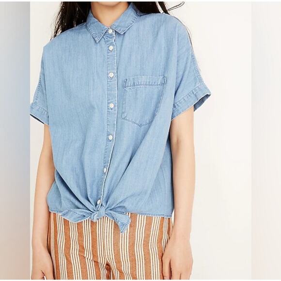 Madewell Chambray Denim Knot Front Top - Picture 1 of 5